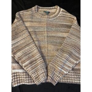 Terra & Sky Womens 1X Brown Striped Knit Crewneck Sweater Long Sleeve Pullover